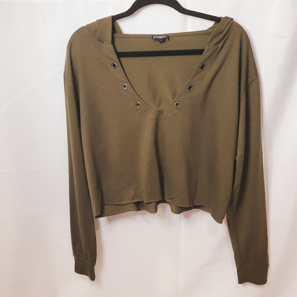 Express Crop Hoodie Army Green Size Medium